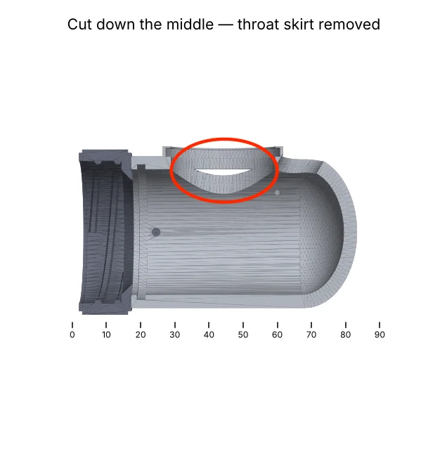 Section view with a red circle around a thin lip beside the pad groove
